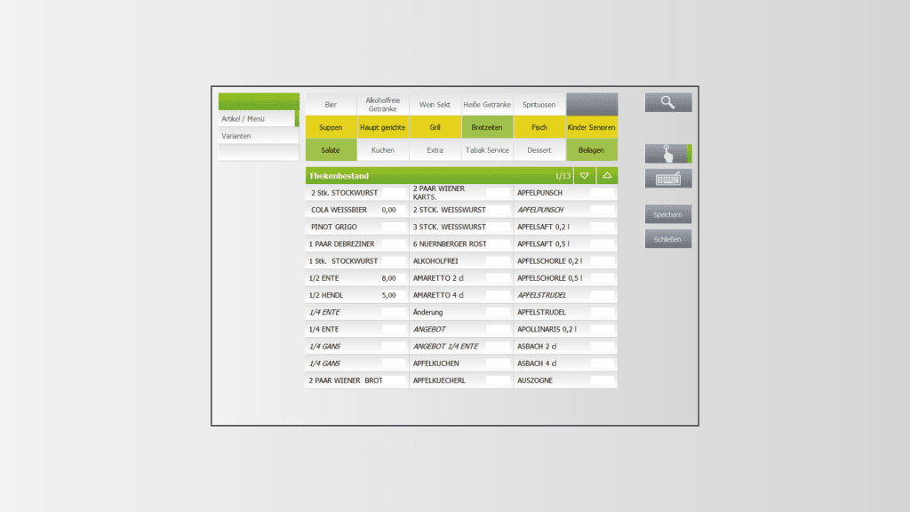 Küchenmonitor mit Naramis Restaurantsoftware Thekenmengenverwaltung